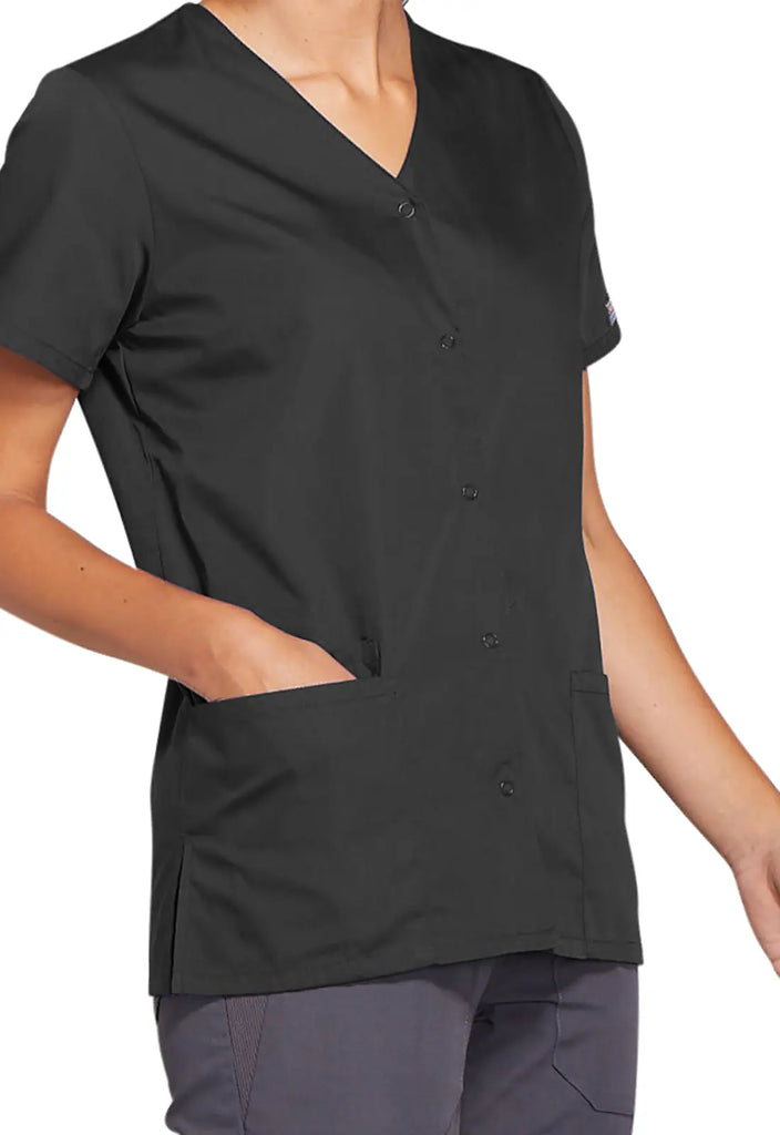 Cherokee Scrubs Snap Front V-Neck Top Pewter | scrub-supply.com