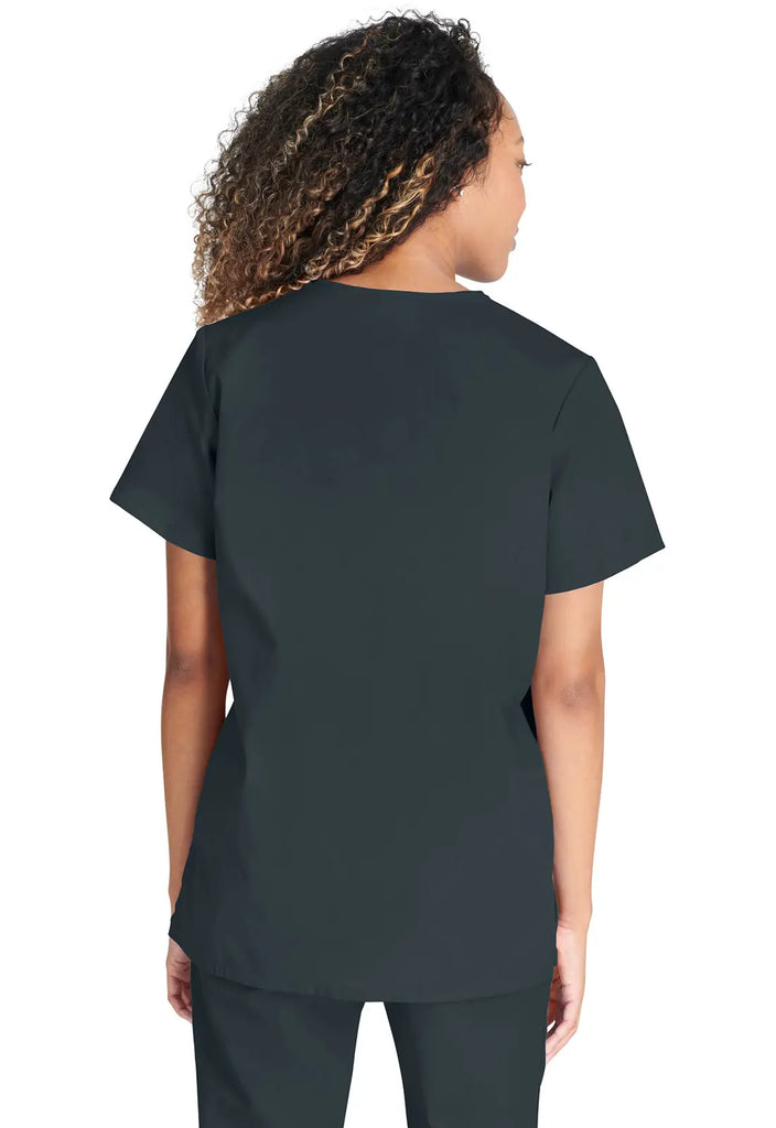 Cherokee Scrubs Women's Snap Front V-Neck Top Pewter | scrub-supply.com