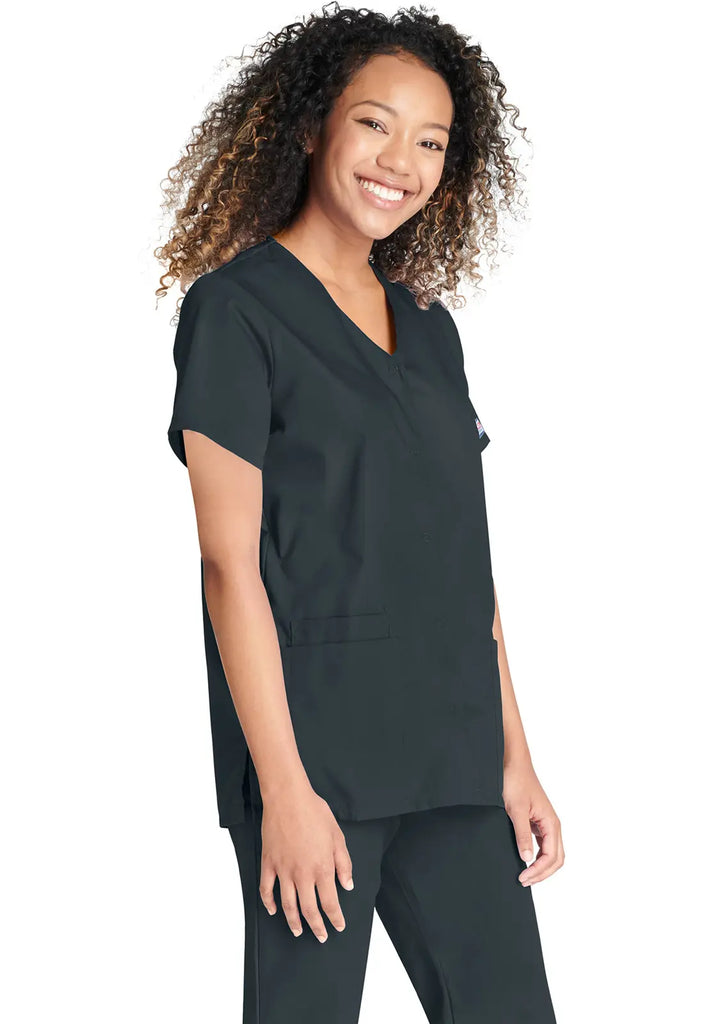 Cherokee Scrubs Women's Snap Front V-Neck Top Pewter | scrub-supply.com