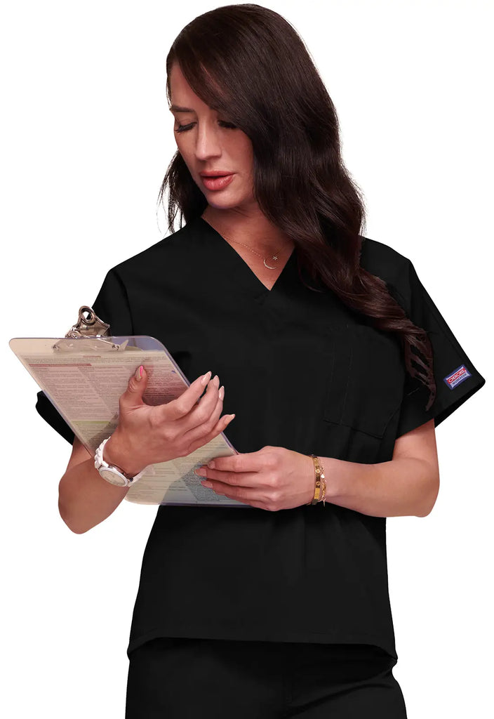 Cherokee Scrubs Unisex V-Neck Tunic Black | scrub-supply.com