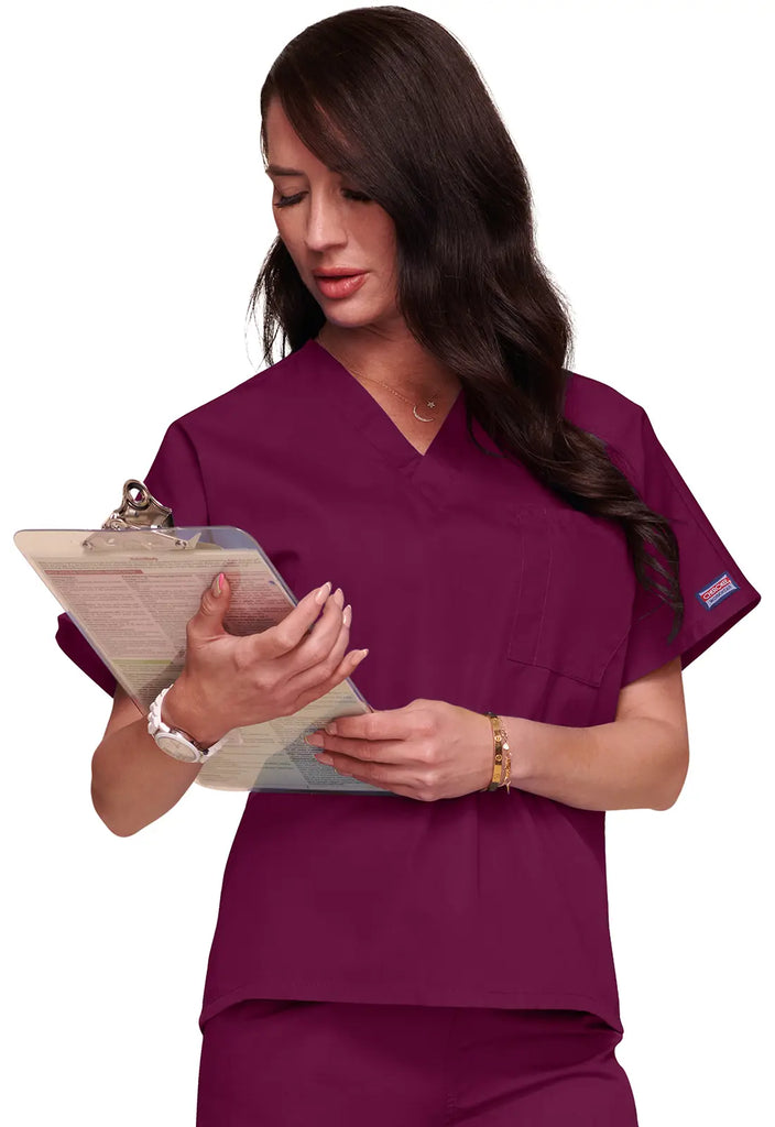 Cherokee Scrubs Unisex V-Neck Tunic Wine | scrub-supply.com