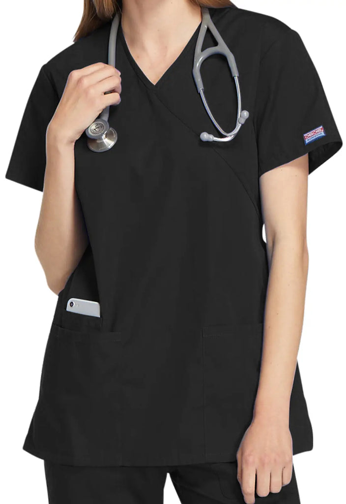 Cherokee Scrubs Mock Wrap Tunic Black | scrub-supply.com