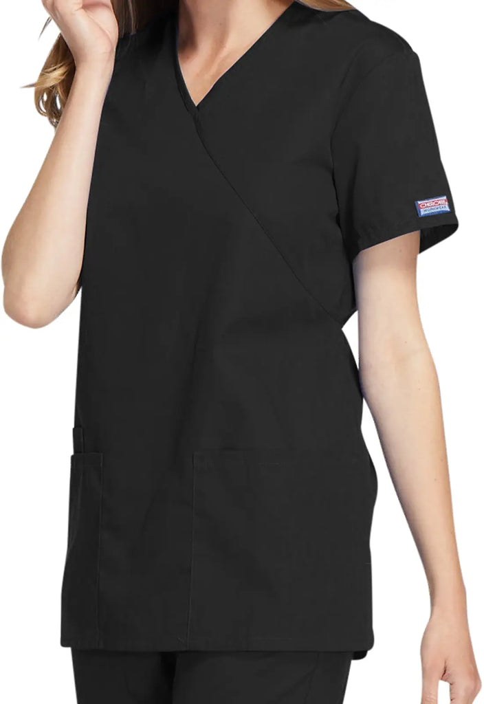 Cherokee Scrubs Mock Wrap Tunic Black | scrub-supply.com