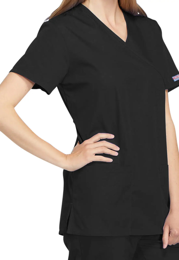 Cherokee Scrubs Mock Wrap Tunic Black | scrub-supply.com