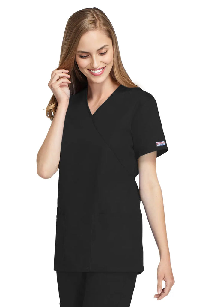 Cherokee Scrubs Women's Mock Wrap Tunic Black | scrub-supply.com