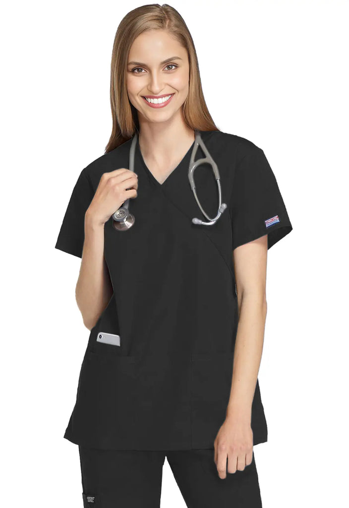 Cherokee Scrubs Women's Mock Wrap Tunic Black | scrub-supply.com