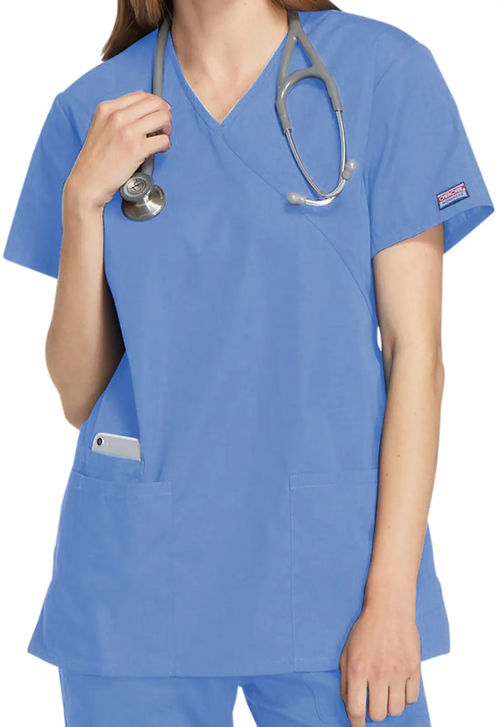 Cherokee Scrubs Mock Wrap Tunic Ceil Blue | scrub-supply.com