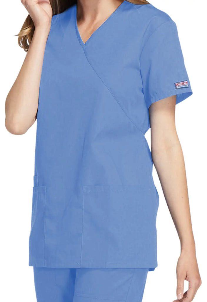 Cherokee Scrubs Mock Wrap Tunic Ceil Blue | scrub-supply.com