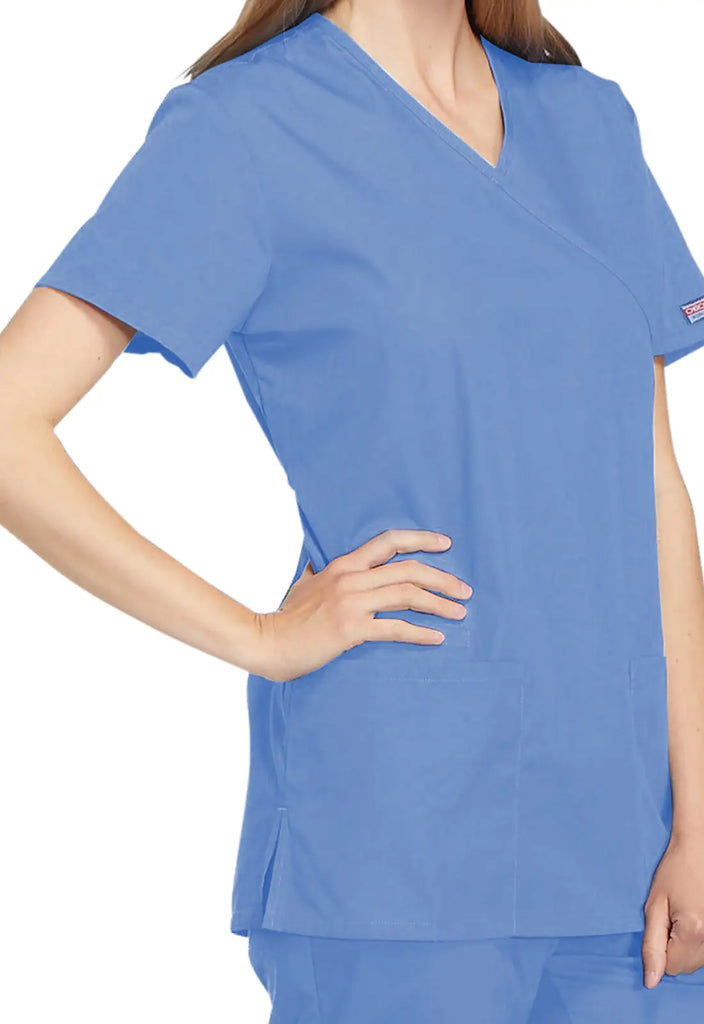 Cherokee Scrubs Mock Wrap Tunic Ceil Blue | scrub-supply.com