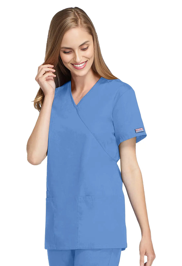 Cherokee Scrubs Women's Mock Wrap Tunic Ceil Blue | scrub-supply.com