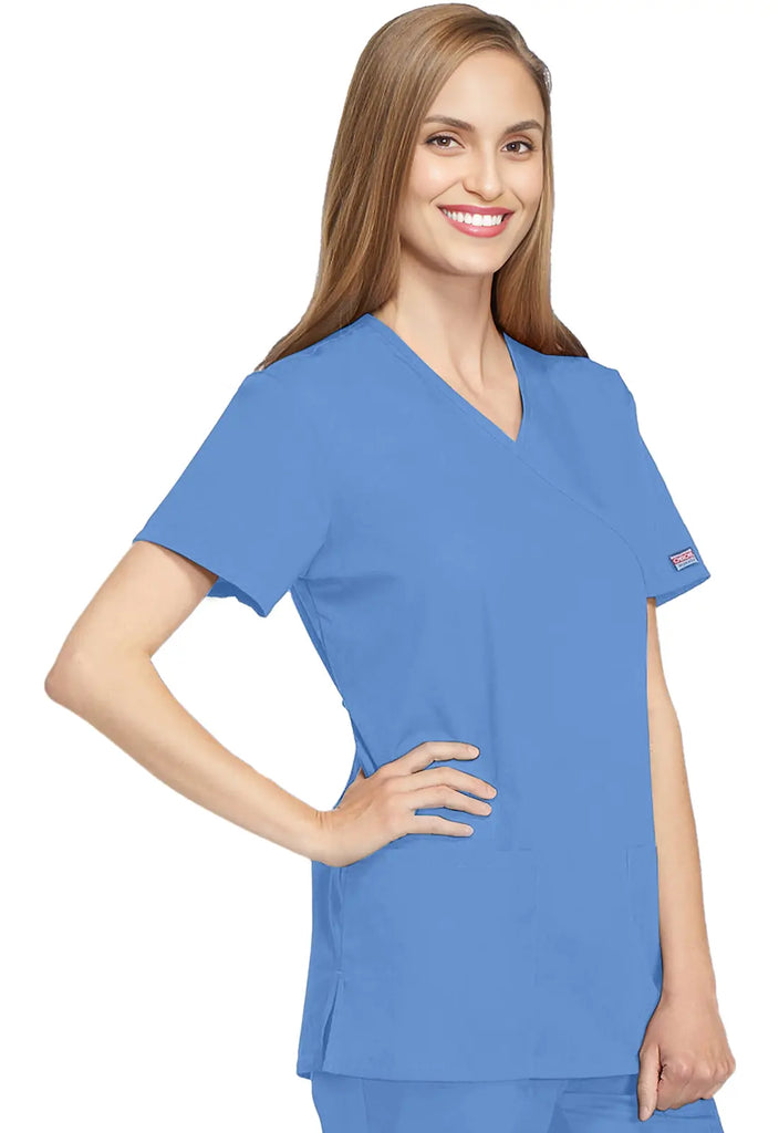 Cherokee Scrubs Women's Mock Wrap Tunic Ceil Blue | scrub-supply.com