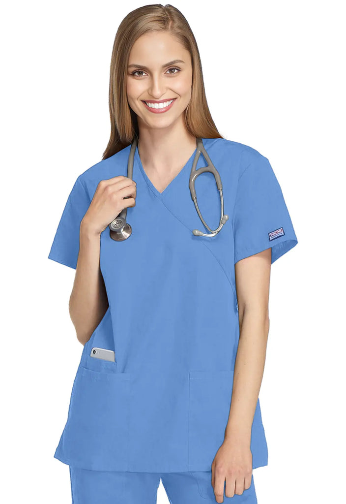 Cherokee Scrubs Women's Mock Wrap Tunic Ceil Blue | scrub-supply.com