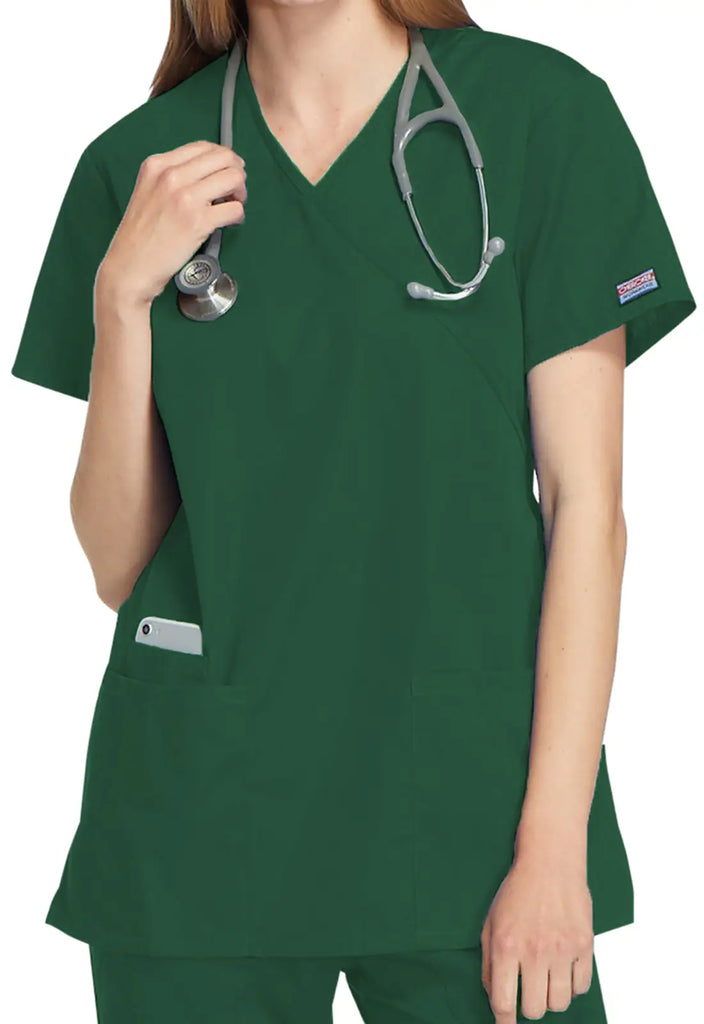 Cherokee Scrubs Mock Wrap Tunic Hunter Green | scrub-supply.com