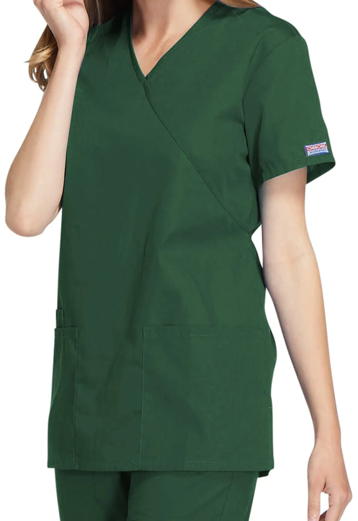 Cherokee Scrubs Mock Wrap Tunic Hunter Green | scrub-supply.com