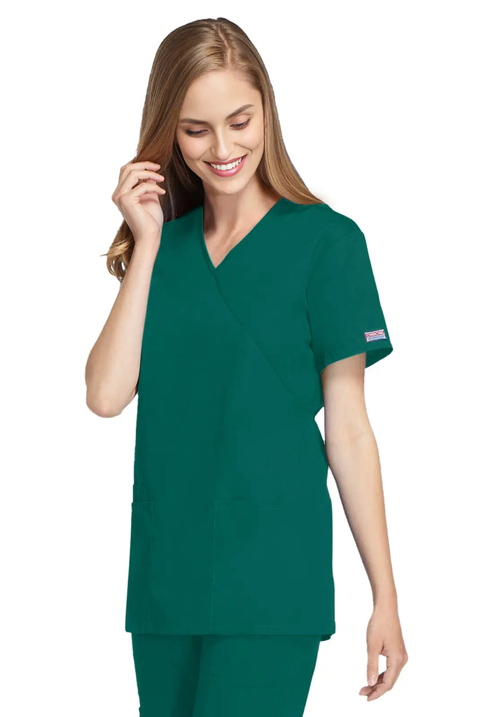 Cherokee Scrubs Women's Mock Wrap Tunic Hunter Green | scrub-supply.com