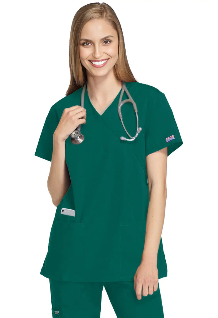 Cherokee Scrubs Women's Mock Wrap Tunic Hunter Green | scrub-supply.com