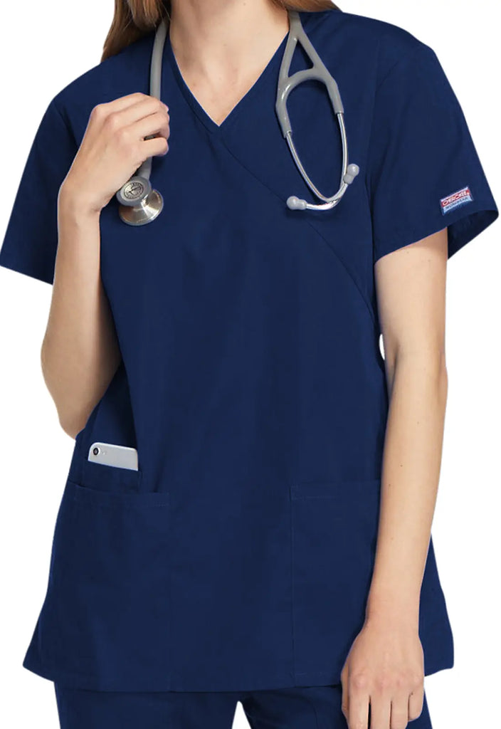 Cherokee Scrubs Women's Mock Wrap Tunic Navy | scrub-supply.com