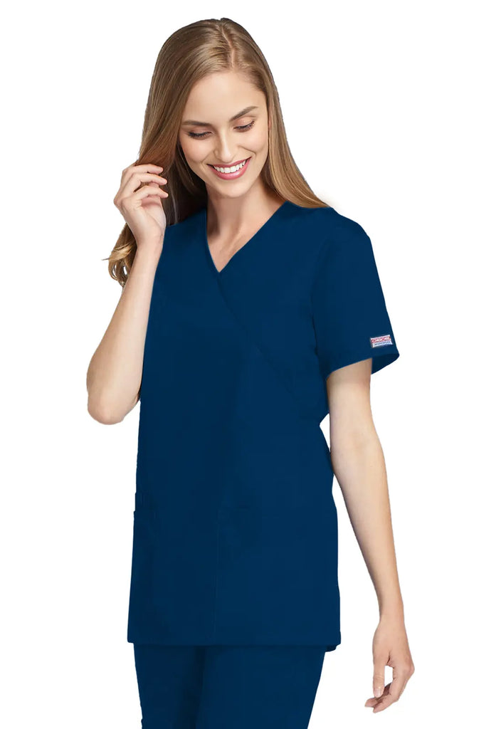 Cherokee Scrubs Women's Mock Wrap Tunic Navy | scrub-supply.com