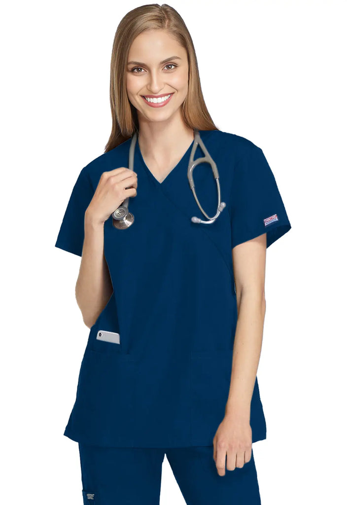 Cherokee Scrubs Women's Mock Wrap Tunic Navy | scrub-supply.com