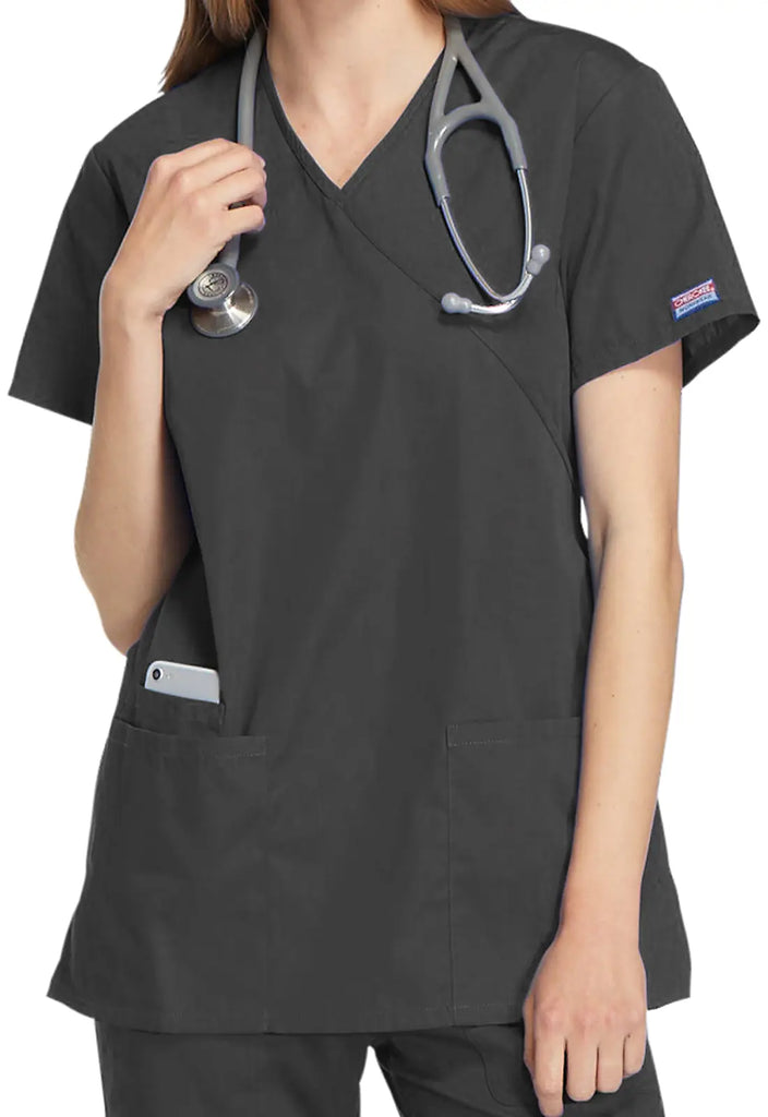 Cherokee Scrubs Mock Wrap Tunic Pewter | scrub-supply.com