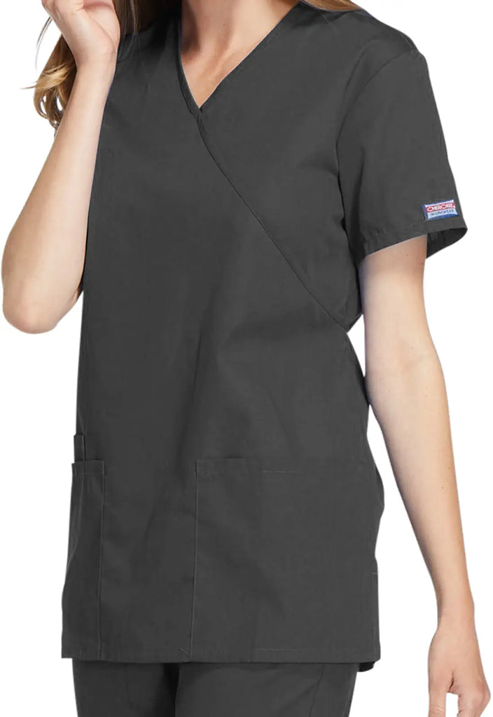 Cherokee Scrubs Mock Wrap Tunic Pewter | scrub-supply.com