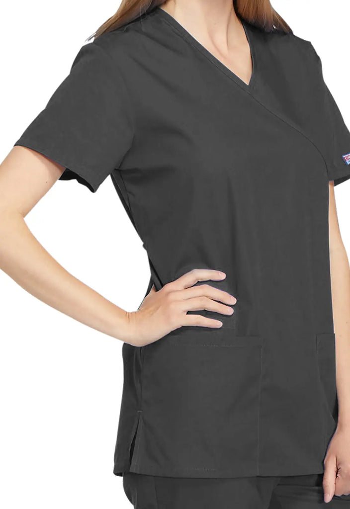 Cherokee Scrubs Mock Wrap Tunic Pewter | scrub-supply.com