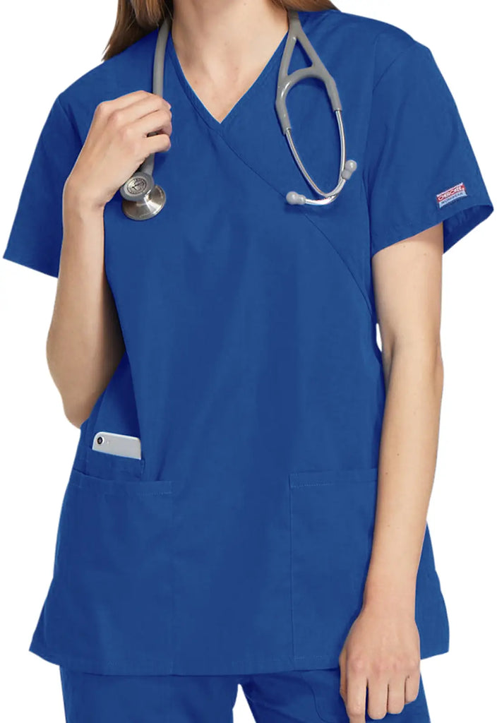 Cherokee Scrubs Mock Wrap Tunic Royal Blue | scrub-supply.com