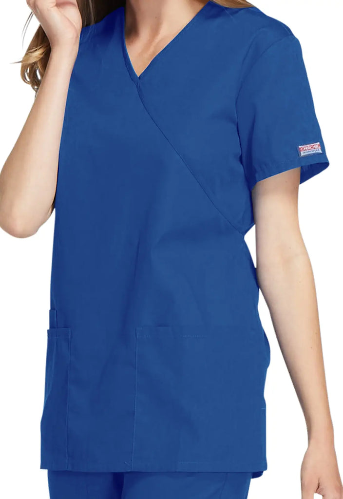 Cherokee Scrubs Mock Wrap Tunic Royal Blue | scrub-supply.com