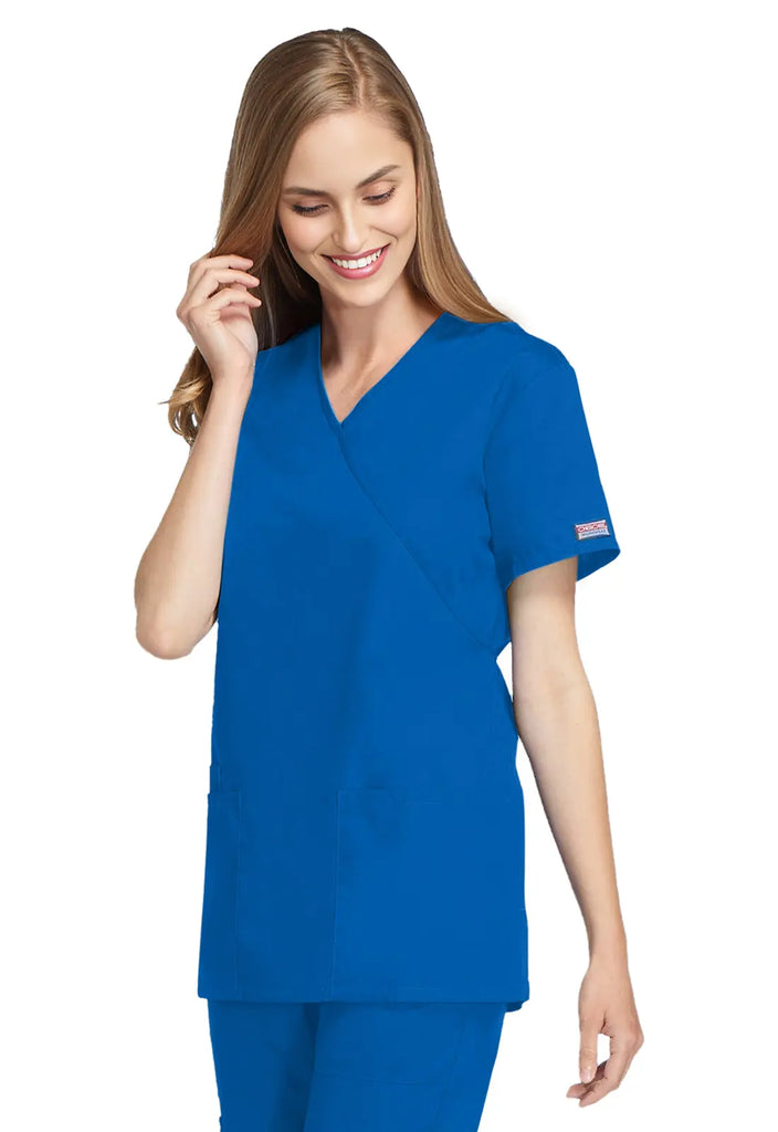 Cherokee Scrubs Women's Mock Wrap Tunic Royal Blue | scrub-supply.com