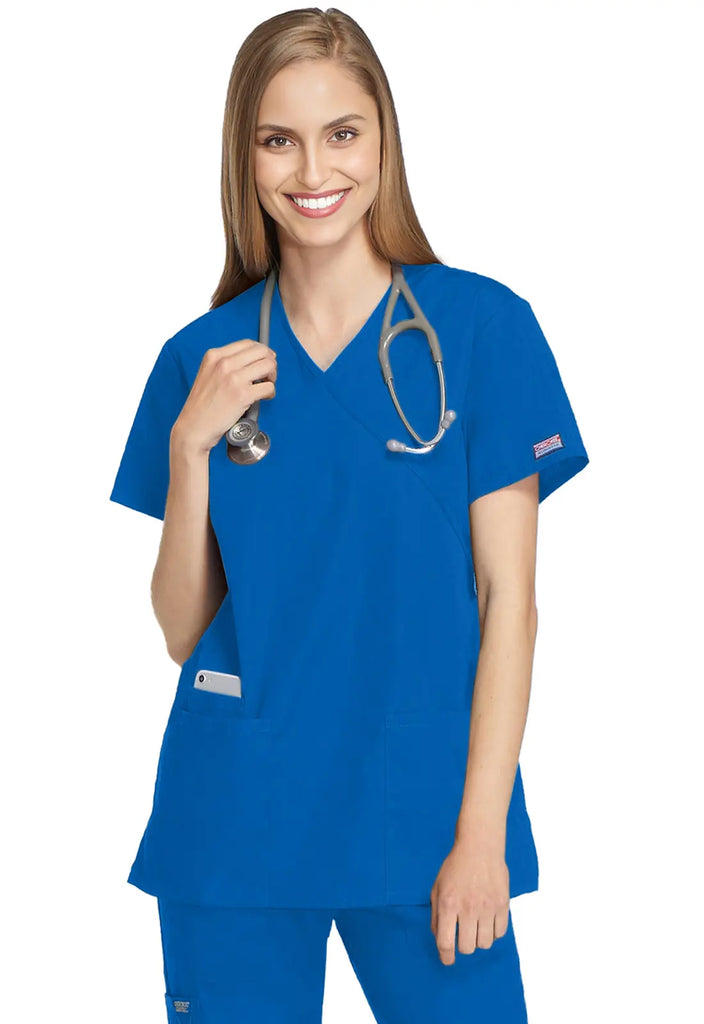 Cherokee Scrubs Women's Mock Wrap Tunic Royal Blue | scrub-supply.com