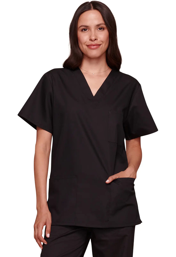 Cherokee Scrubs 3-pocket Unisex V-Neck Top Black | scrub-supply.com