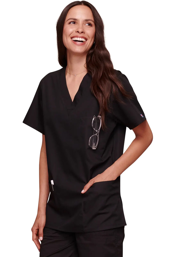 Cherokee Scrubs 3-pocket Unisex V-Neck Top Black | scrub-supply.com