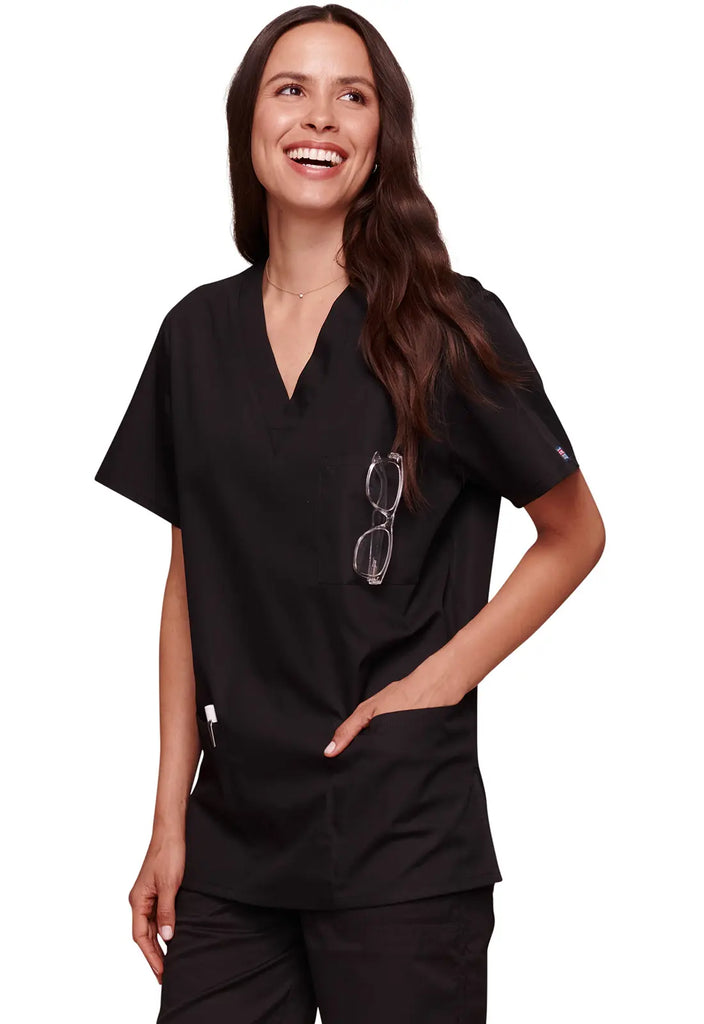 Cherokee Scrubs Unisex 3-pocket V-Neck Top Black | scrub-supply.com