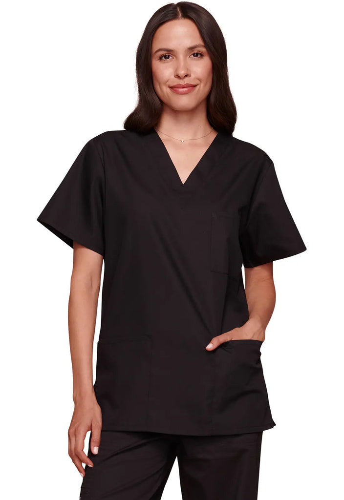 Cherokee Scrubs Unisex 3-pocket V-Neck Top Black | scrub-supply.com