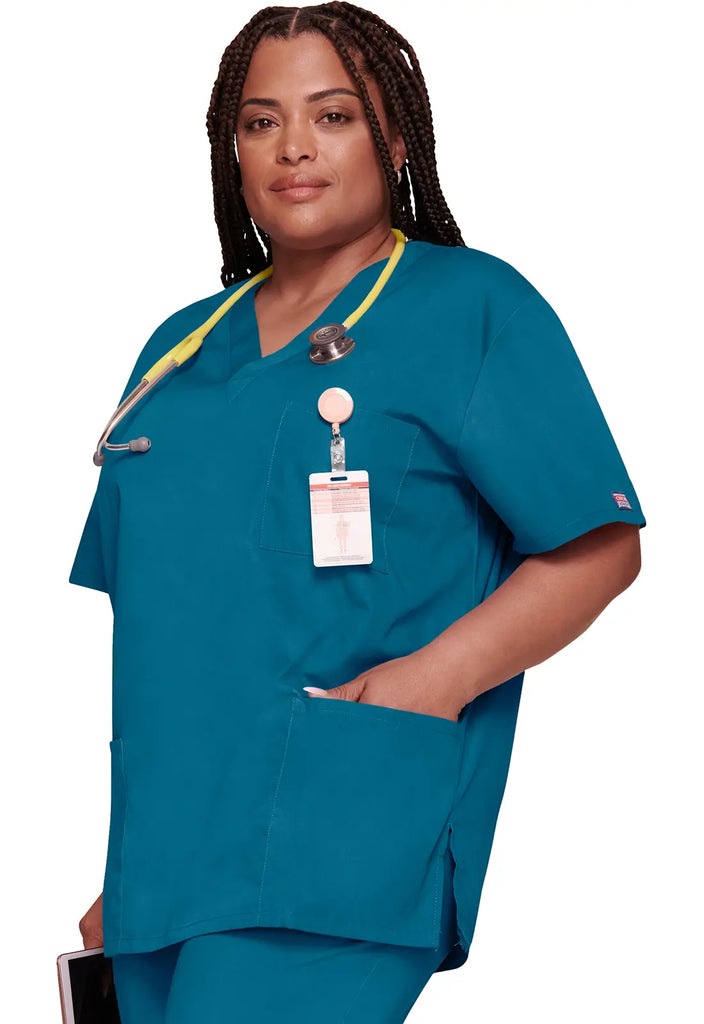 Cherokee Scrubs 3-pocket Unisex V-Neck Top Caribbean Blue | scrub-supply.com