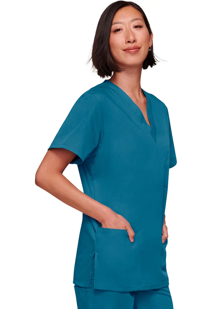 Cherokee Scrubs Unisex 3-pocket V-Neck Top Caribbean Blue | scrub-supply.com