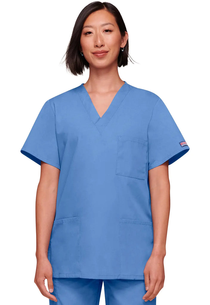 Cherokee Scrubs Unisex 3-pocket V-Neck Top Ceil Blue | scrub-supply.com