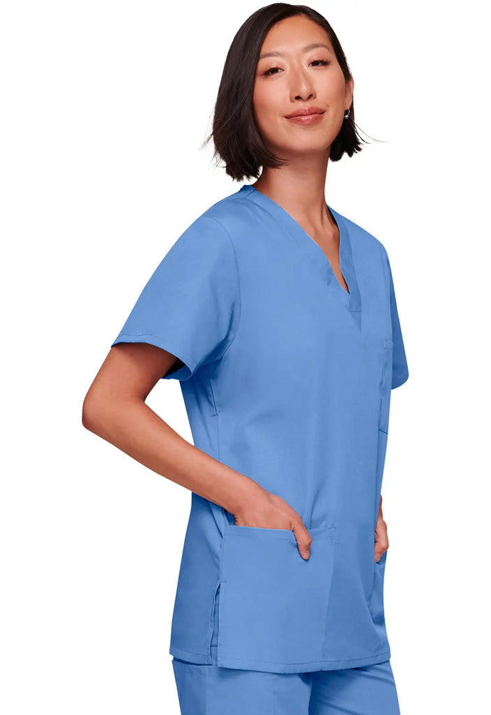 Cherokee Scrubs Unisex 3-pocket V-Neck Top Ceil Blue | scrub-supply.com