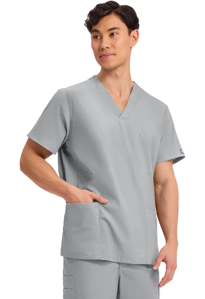 Cherokee Scrubs Unisex 3-pocket V-Neck Top Grey | scrub-supply.com