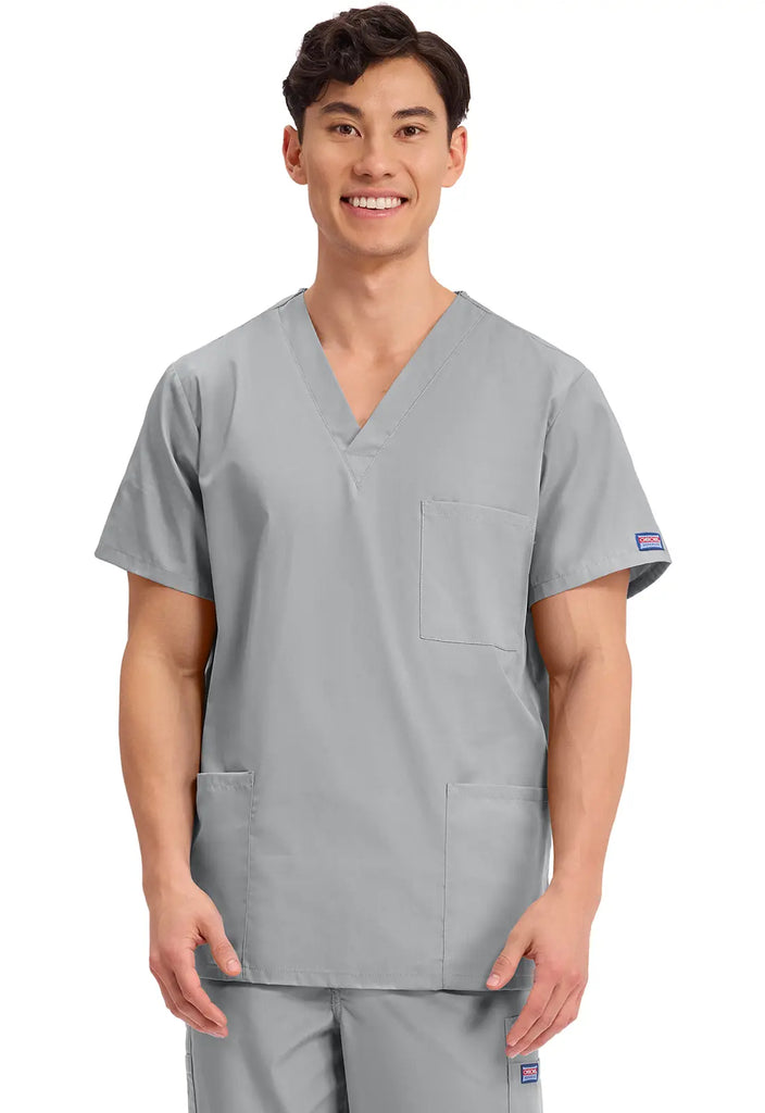 Cherokee Scrubs Unisex 3-pocket V-Neck Top Grey | scrub-supply.com