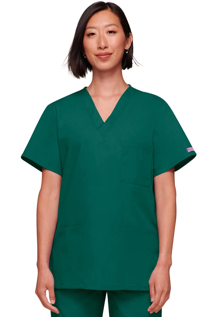 Cherokee Scrubs Unisex 3-pocket V-Neck Top Hunter Green | scrub-supply.com