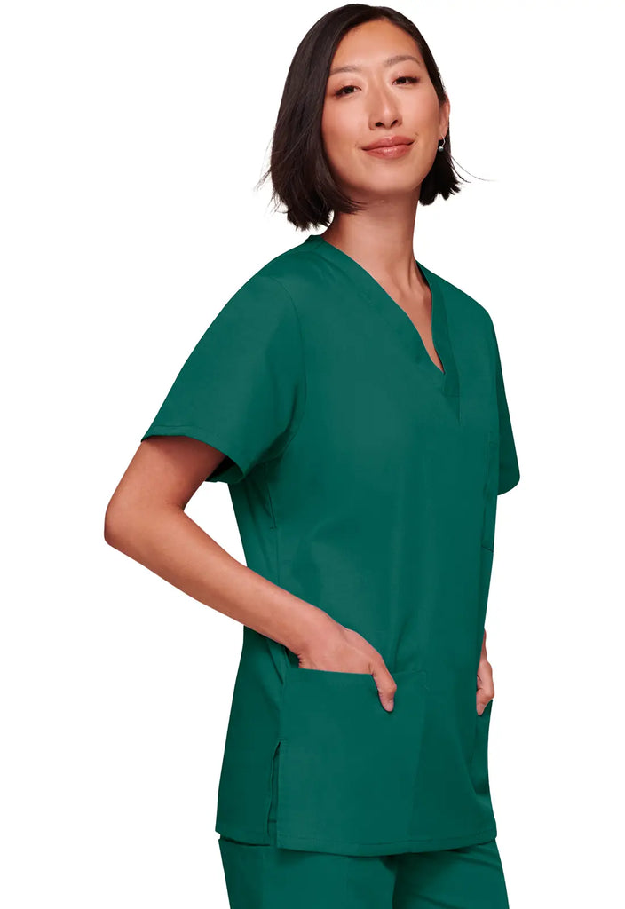 Cherokee Scrubs Unisex 3-pocket V-Neck Top Hunter Green | scrub-supply.com