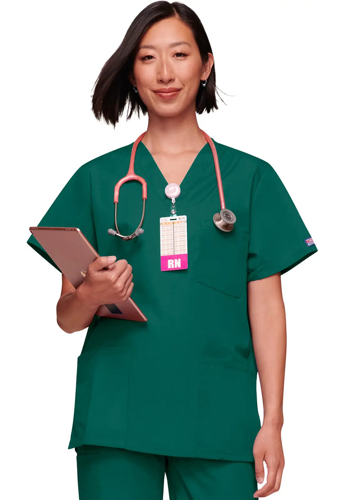 Cherokee Scrubs Unisex 3-pocket V-Neck Top Hunter Green | scrub-supply.com