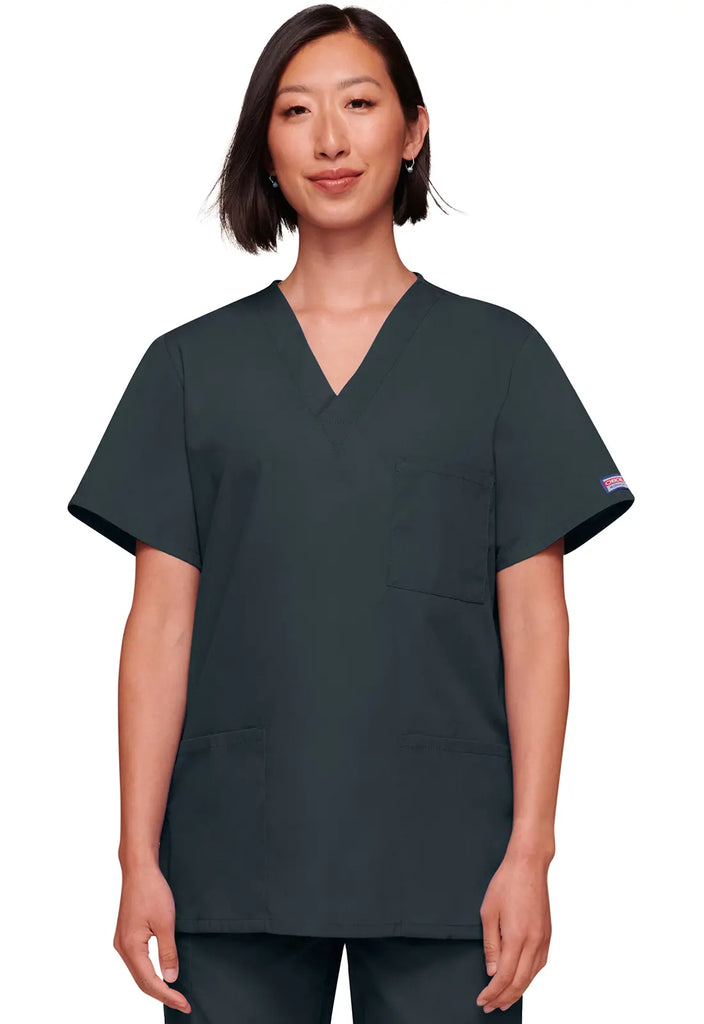 Cherokee Scrubs Unisex 3-pocket V-Neck Top Pewter | scrub-supply.com