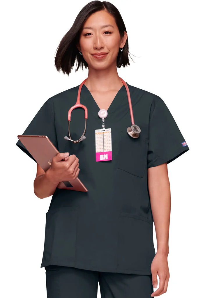 Cherokee Scrubs Unisex 3-pocket V-Neck Top Pewter | scrub-supply.com