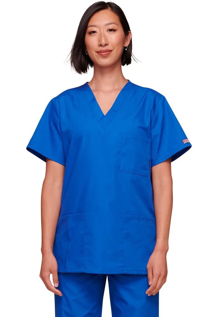 Cherokee Scrubs Unisex 3-pocket V-Neck Top Royal Blue | scrub-supply.com