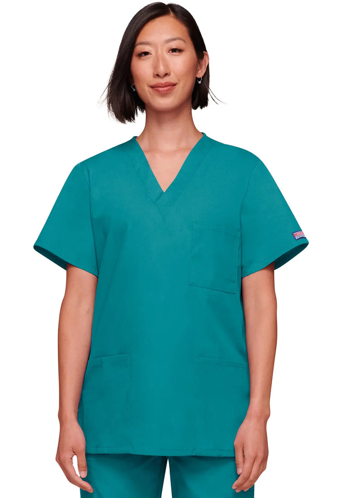 Cherokee Scrubs Unisex 3-pocket V-Neck Top Teal | scrub-supply.com