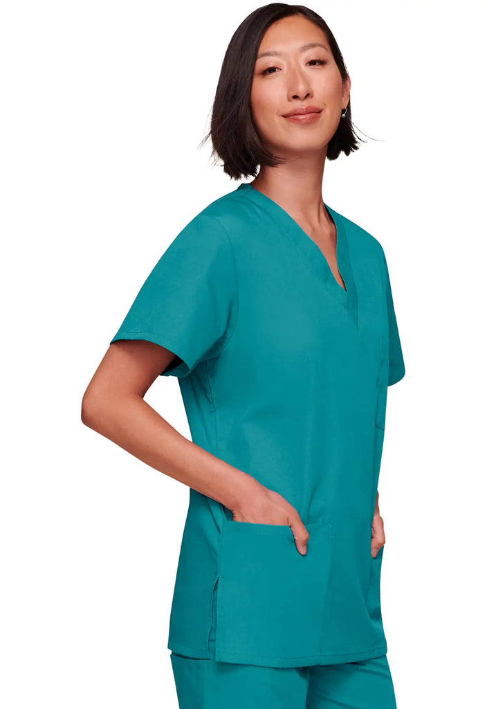 Cherokee Scrubs Unisex 3-pocket V-Neck Top Teal | scrub-supply.com