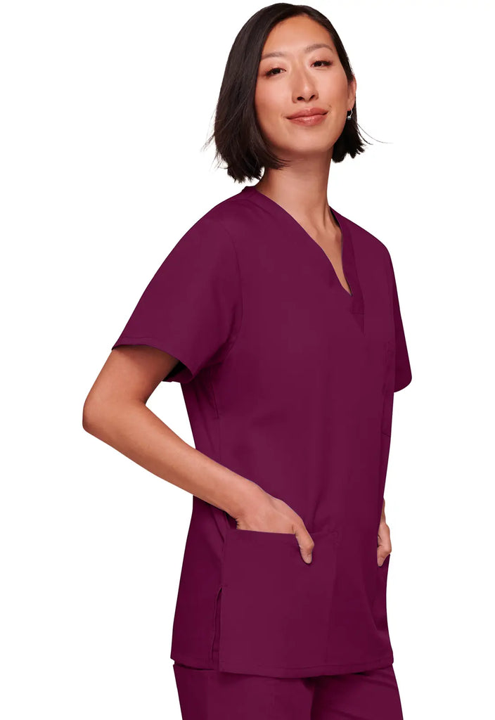 Cherokee Scrubs Unisex 3-pocket V-Neck Top Wine | scrub-supply.com