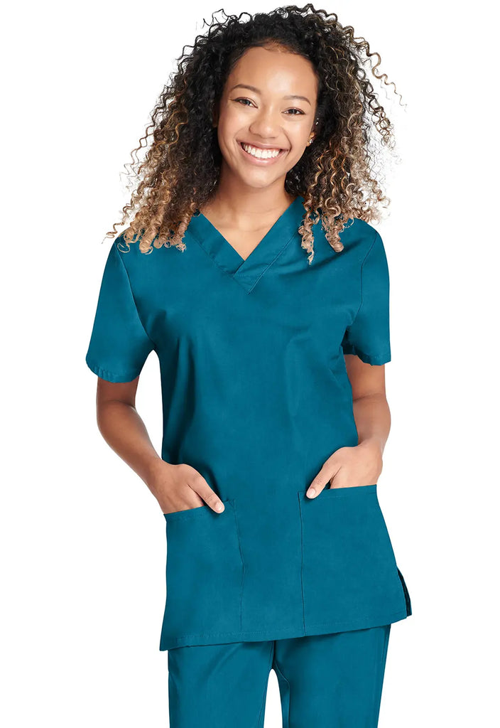 Cherokee Scrubs Unisex Top and Pant Set Caribbean Blue | scrub-supply.com